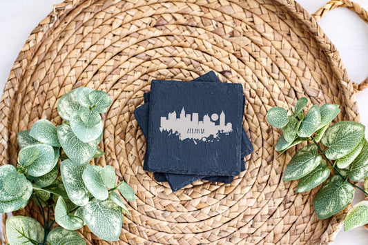 Set of 4 - Handcrafted Slate Coasters - Atlanta Cityscape