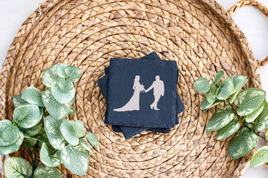 Set of 4 - Custom Wedding Slate Coasters - Personalized Elegance #2