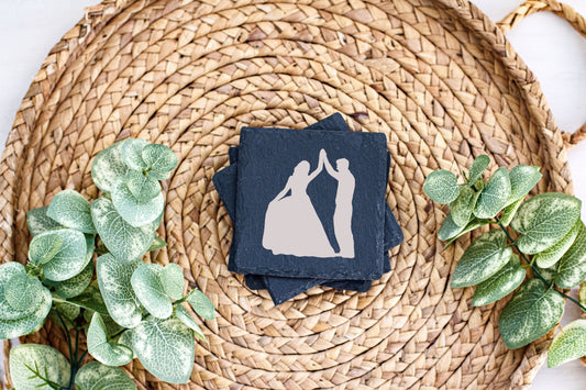 Set of 4 - Custom Wedding Slate Coasters - Personalized Elegance #3