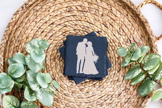 Set of 4 - Custom Wedding Slate Coasters - Personalized Elegance #4