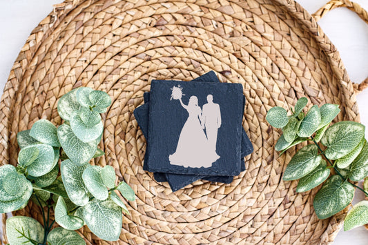 Set of 4 - Custom Wedding Slate Coasters - Personalized Elegance #5