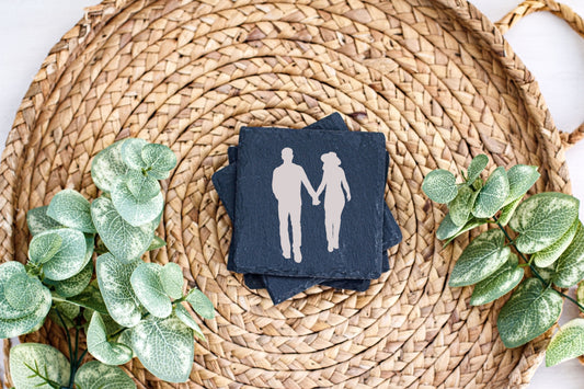 Set of 4 - Custom Wedding Slate Coasters - Personalized Elegance #6