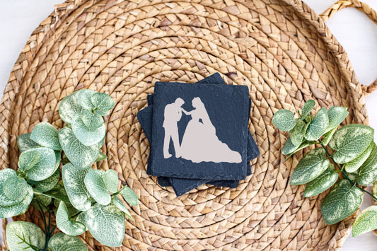 Set of 4 - Custom Wedding Slate Coasters - Personalized Elegance #7