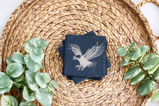 Set of 4 - Handcrafted Slate Coasters - Eagle