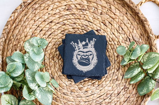 Set of 4 - Handcrafted Slate Coasters - Gorilla