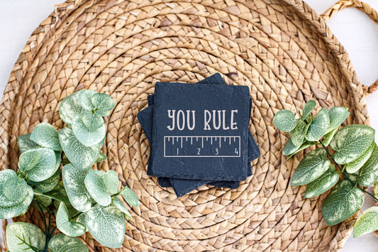 Set of 4 - Custom Teacher Slate Coasters - Teacher - You Rule!